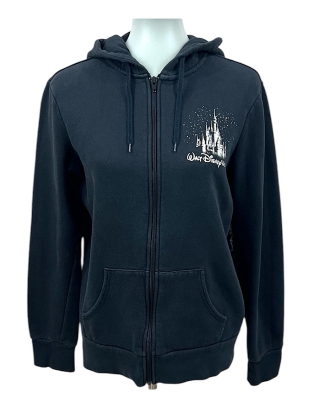 Disney Parks Walt Disney World Black Full Zip Fleece Lined Hoodie